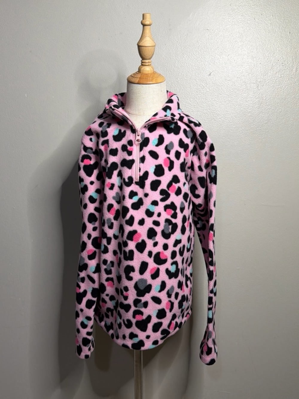 The Children's Place Pink Leopard Quarter-Zip Fleece Pullover